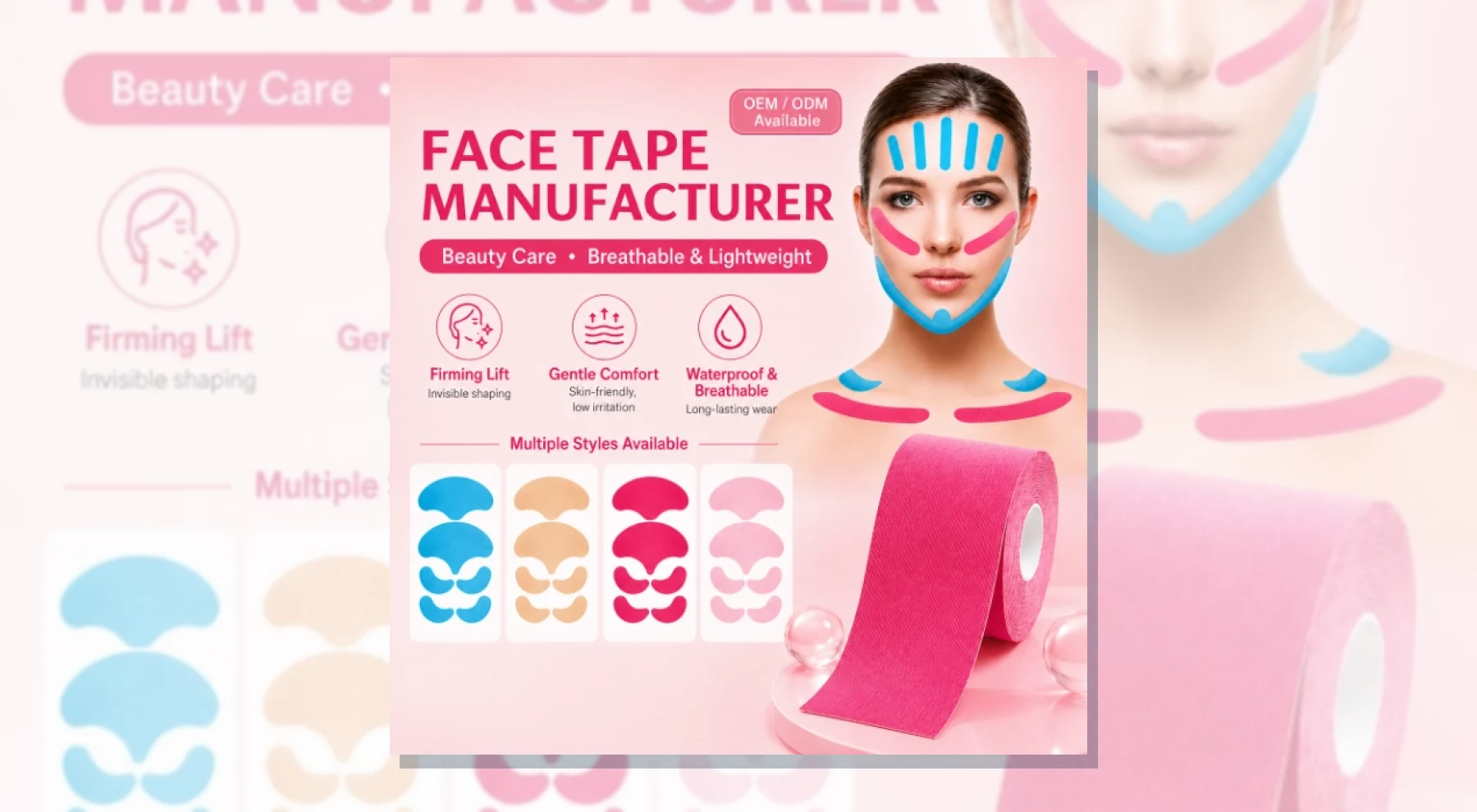 Face tape formats for wrinkle appearance and beauty care