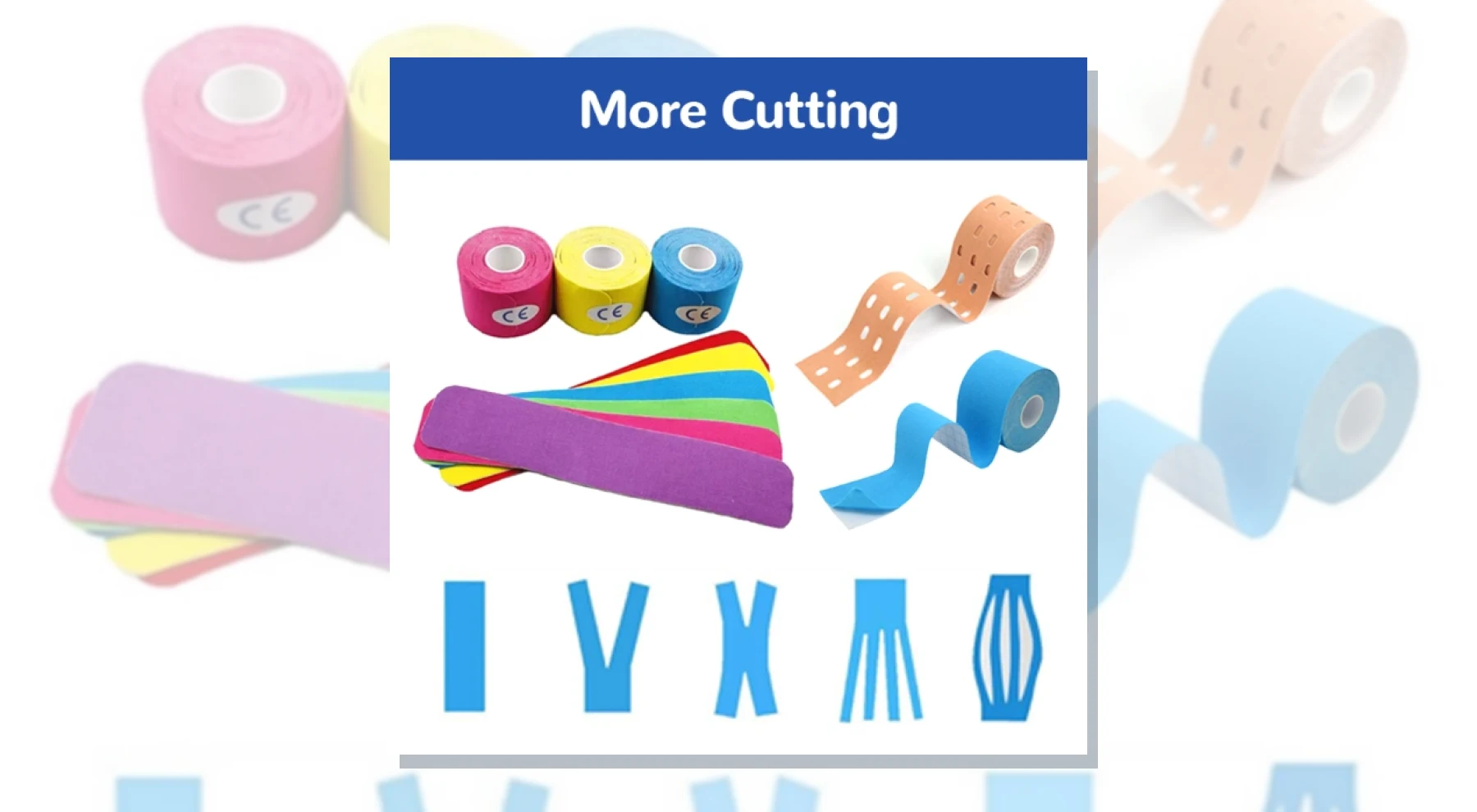 Custom medical grade kinesiology tape shapes and rolls